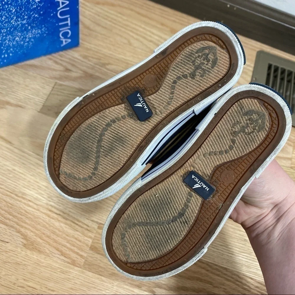 Nautica Boat Shoes Denim Blue Brown Sz 8 Kids Boys